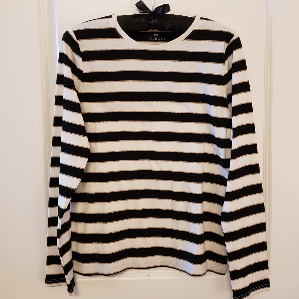 Talbots Black/White/Gold Striped L/S T-Shirt